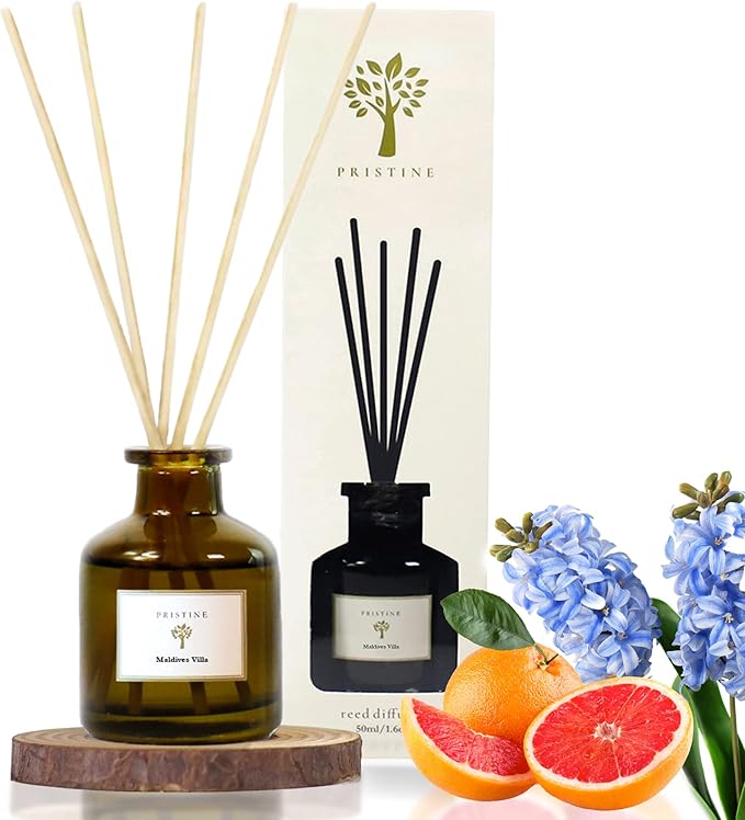 PRISTINE Maldives Villa/Inspired by Marriott Hotel Reed Diffuser for Home | Citrusy Grapefruit, Apple/Ocean Breeze/Sandalwood Oil Reed Diffuser Set & Reed Diffuser Sticks | Home Decor Scent Diffuser