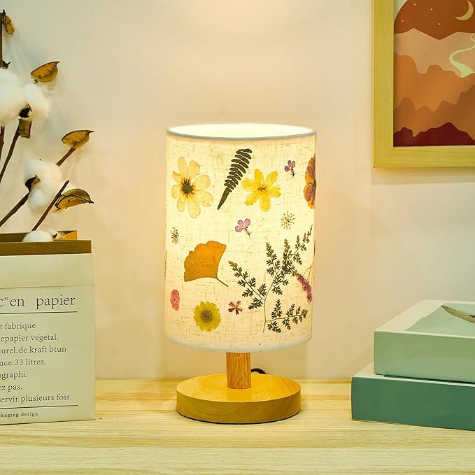 Hortsun Pressed Floral Lamp Bedside Vintage Flower Desk Lamp for Bedroom Living Room, Dorm, Home, Office Decor(1 Pcs,Modern Style)