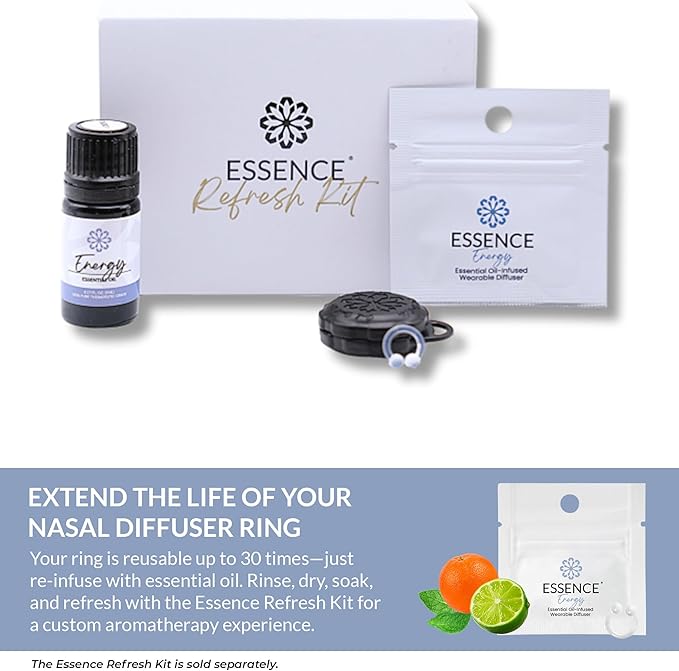 Essence Wearable Aromatherapy Nasal Diffuser – Energy Blend Essential Oil Nose Ring – Personal Scent Clip for Travel, Work & Everyday Use – Made in USA (3 Pack)