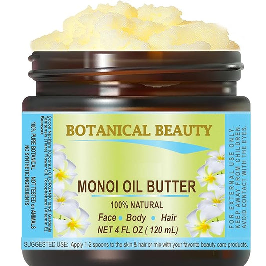 Botanical Beauty MONOI OIL BUTTER Pure Natural Virgin Unrefined RAW for FACE, SKIN, BODY, DAMAGED HAIR, NAILS (4 Fl Oz)