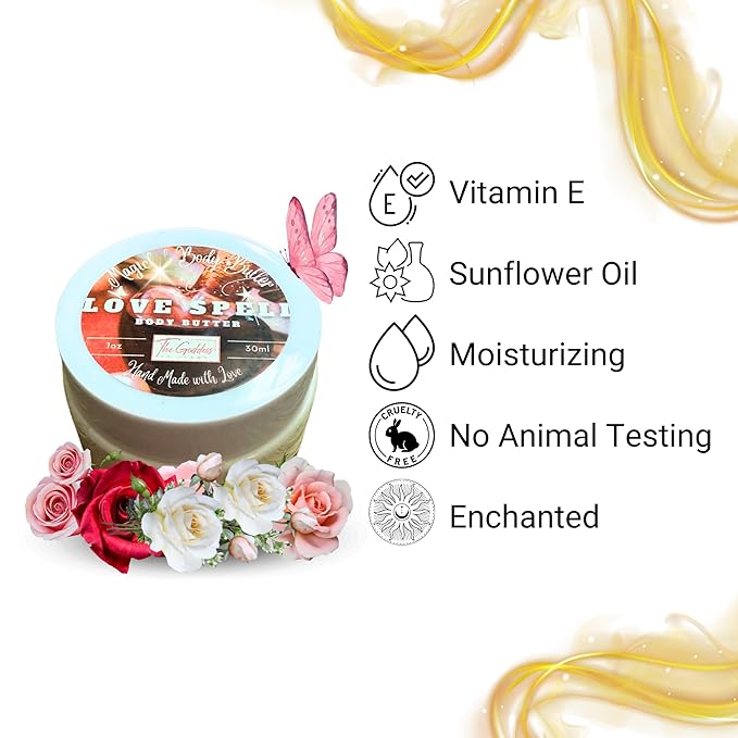 Love Spell Body Butter – Sensual Natural Moisturizer with Shea Butter, Vitamin E & Sunflower Oil | Aromatherapy Skincare for Soft, Radiant Skin, Self-Love & Attract Love Rituals