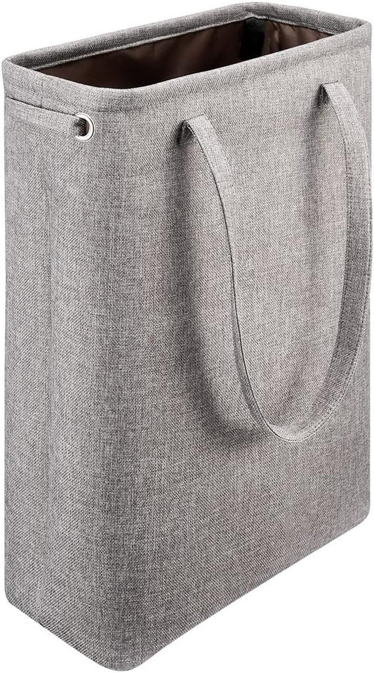 i BKGOO Laundry Basket with Handles Grey Coffee-Slim Laundry Bin Collapsible Dirty Clothes Basket Narrow Laundry Bag Foldable Dirty Hamper for Camping, Dorms, Apartments