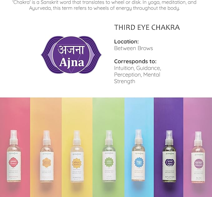 Third Eye Chakra Natural Mist by Aromafume | 100ml/3.3 fl oz | Ajna | Aromatherapy Spray for Chakra Balance | Rose & Juniper Extracts | Essential Oil Spray for Meditation, Yoga, Reiki