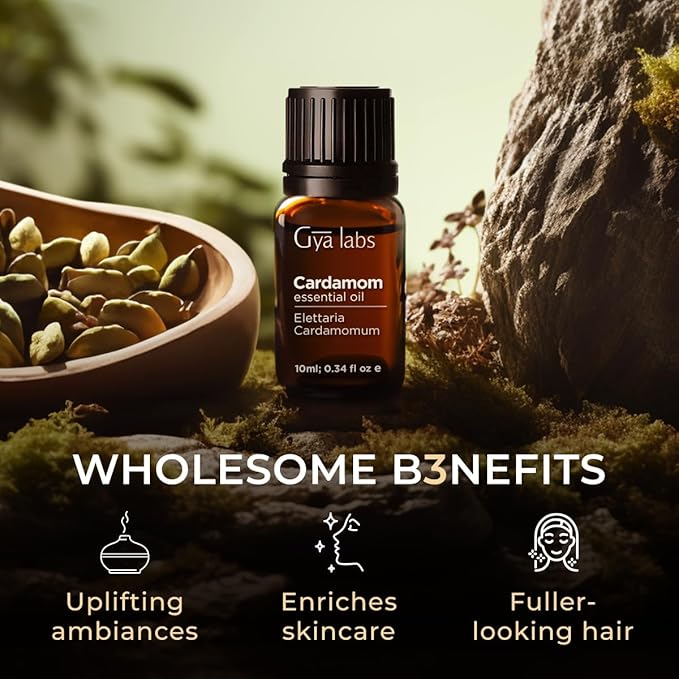 Gya Labs Cardamom Essential Oil - 0.34 Fl Oz - for Hair, Skin, Diffuser, Aromatherapy & DIY Candle Making Scent