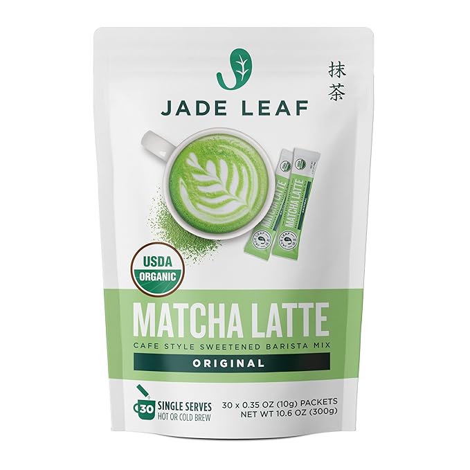 Jade Leaf Matcha Organic Cafe Style Sweetened Matcha Latte Green Tea Powder, Premium Barista Crafted Mix - Authentically Japanese, 30 Count (0.35 Ounce Stickpacks)
