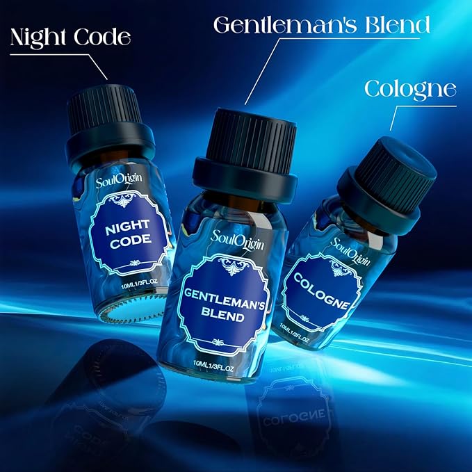 Cologne Fragrance Oils Set, Essential Oil for Diffuser, Men Scent Diffuser Oil, Use for Soap Candle Making, Cologne, Leather&Musk, Revive Blue, Sunlit Wander, Gentleman's Blend, Night Code