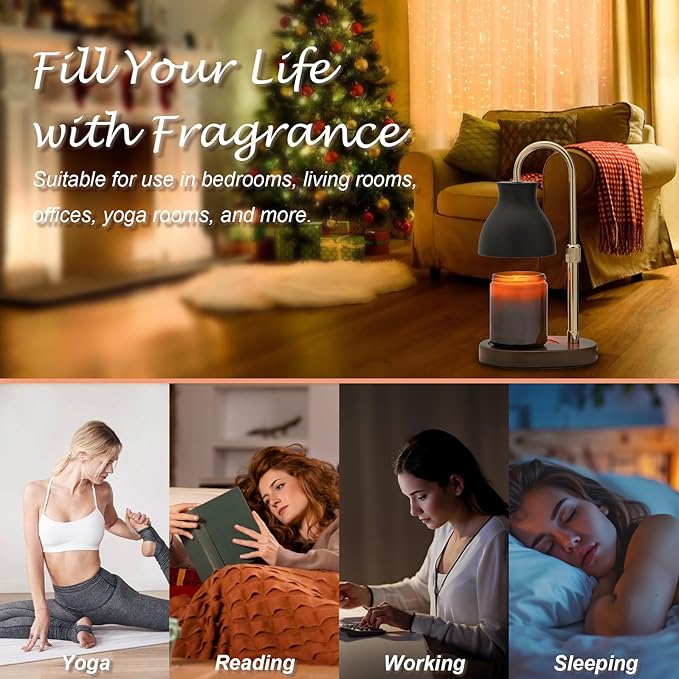 SOKCVSEA Candle Warmer Lamp - Candle Lamp Warmer Diamond Height Adjustable, Birthday Gifts for Mom Women, House Warming Gifts New Home Decor, Wax Melt Warmer with 2 Bulbs Black Gold