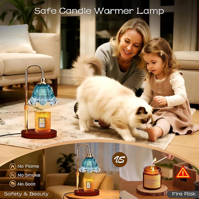 Candle Warmer Lamp with Timer Dimmable: Birthday Gifts for Women & Home Bedroom Decor, House Warming Gifts New Home– Wax Warmer Gifts for Mom - Adjustable Height,3 Timing Mode, 4 Level Dimming (Blue)