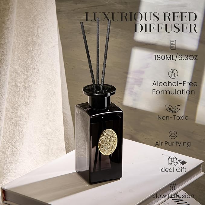 M&SENSE 6.3 oz Large Reed Diffuser Set | Sandalwood Vanilla Scent Oil Diffuser with Sticks | Hotel Collection Non-Toxic Essential Oil |for Bedroom Bathroom Living Room