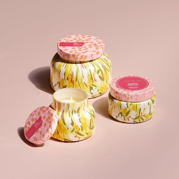 Capri Blue Scented Candles for Women & Men - Pattern Play Travel Tin Small Candles - Soy Wax Blend - Luxury Home Decor with Notes of Orchid, Jasmine, Gardenia & Floral Musk (Aloha Orchid, 8.5 oz)