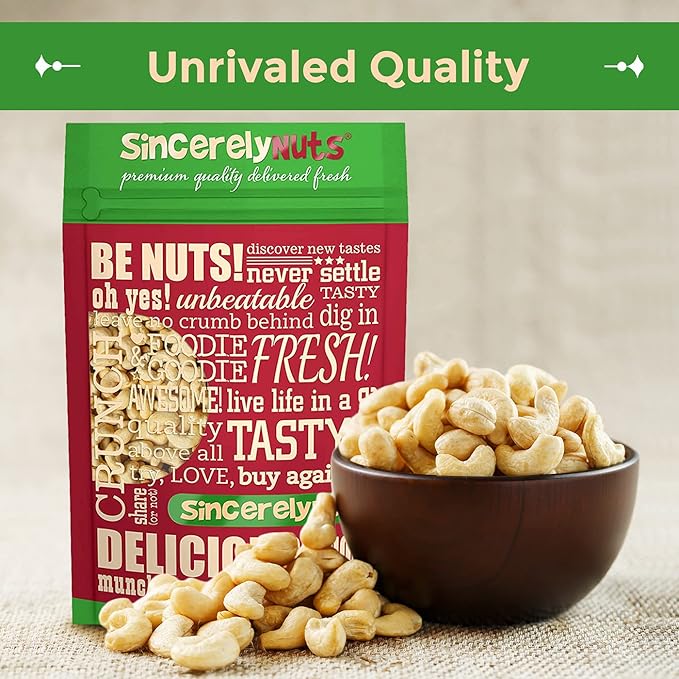 Sincerely Nuts - Raw Cashews Whole and Unsalted | Healthy Snack, Source of Protein | Keto and Paleo Friendly Gourmet Quality Vegan | Cashew Nuts 3(LB) Bag
