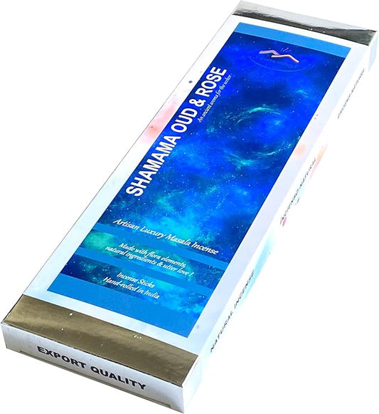 Shamama, Oud (Agarwood) & Rose Blend - Artisan Luxury Masala Incense Sticks - Divine Scent for Home, Meditation and Yoga - Handcrafted 30 Sticks