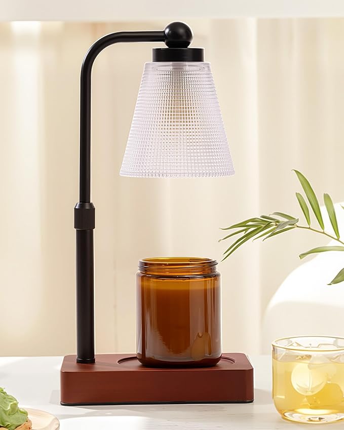 Candle Warmer Lamp - Electric Candle Warmer with Timer, Adjustable Height & Brightness, 2 Replacement Bulbs, 1-Year Warranty - Perfect for Jar Candles, Kitchen, Living Room, Bedroom (Clear)