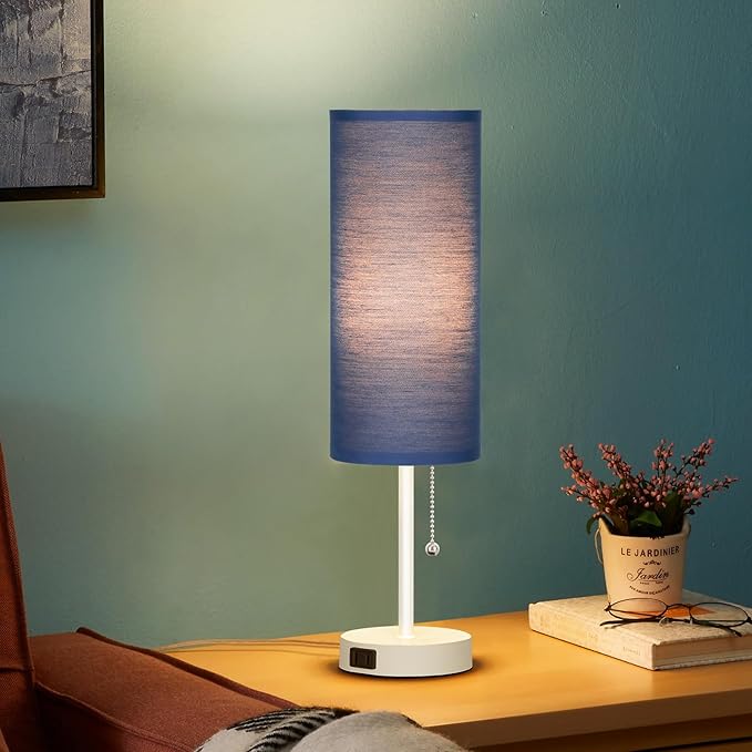 Dott Arts 18" Table Lamp for Bedroom, 3-Color Bedside Lamps with Pull Chain, Bedroom Table Lamps for Nightstand,AC Outlet Small Lamp for Living Room, Bulb Included Blue