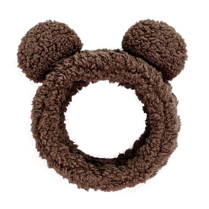 Huachi Bear Ears Headbands for Women Girls Face Washing Spa Makeup Hair Bands Korean Elastic Fluffy Beauty Accessories, Brown