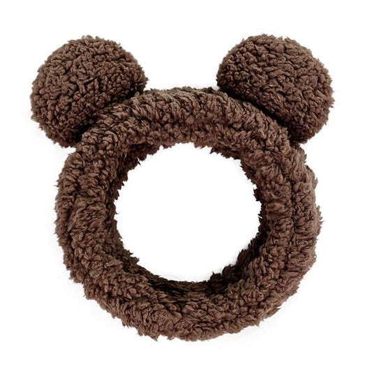 Huachi Bear Ears Headbands for Women Girls Face Washing Spa Makeup Hair Bands Korean Elastic Fluffy Beauty Accessories, Brown