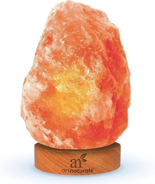 Artnaturals Himalayan Rock Salt Lamp - Natural Glow Night Light -Hand Carved Pink Crystal from Pure Salt - for Rest, Relaxation and Energy - Real Wooden Base (Pink)