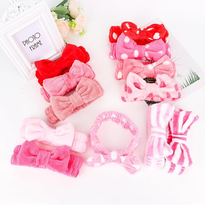 Casoty 12 Pcs Makeup Headband, Spa Headband for Women, Soft Coral Fleece Headbands for Makeup, Bow Hair Band for Face Washing Shower Skin Care Yoga