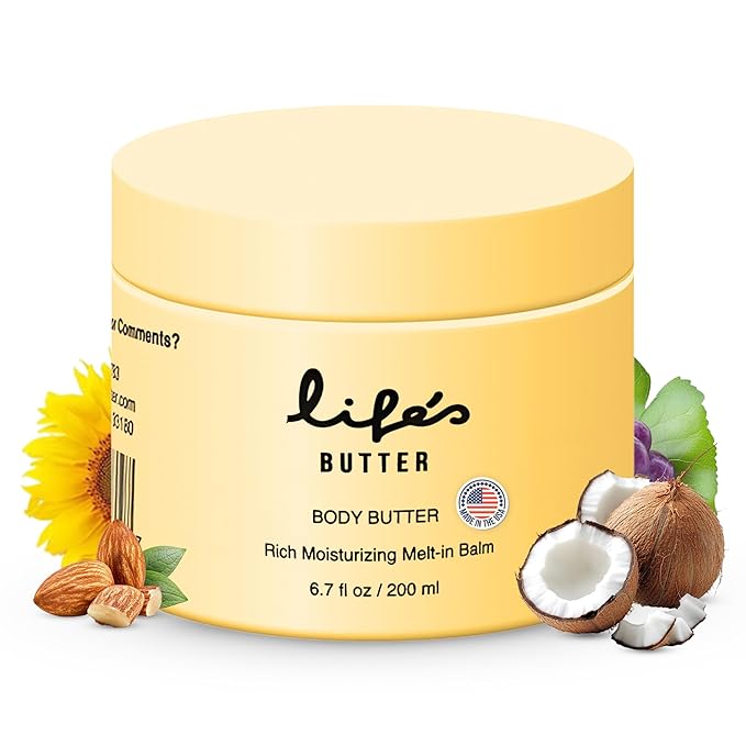 Life's Butter Body Butter – Rich, Non-Greasy Moisturizer with Jojoba, Almond & Argan Oils for Deep Hydration, Nourishing Dry Skin, Firming & Smoothing Arms, Legs & Body – 100% Natural Ingredients