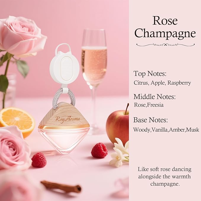 Hanging Car Air Freshener for Women & Men, Natural Essential Oil Car Diffuser with Adjustable Rope, Hanging Diffuser for Cars, Home, Office | Rose Champagne