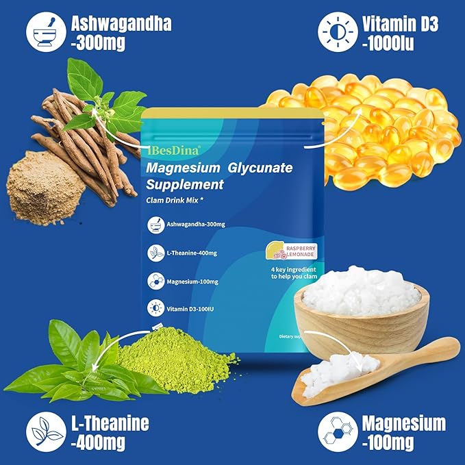 Cortisol Supplements for Women,Calm Drink Mix,Magnesium Glycinate,Ksm-66 Ashwagandha,Vitamin D 3, 20 On The Go Packets,Raspberry Lemonade,Supplements for Relaxation Sleep