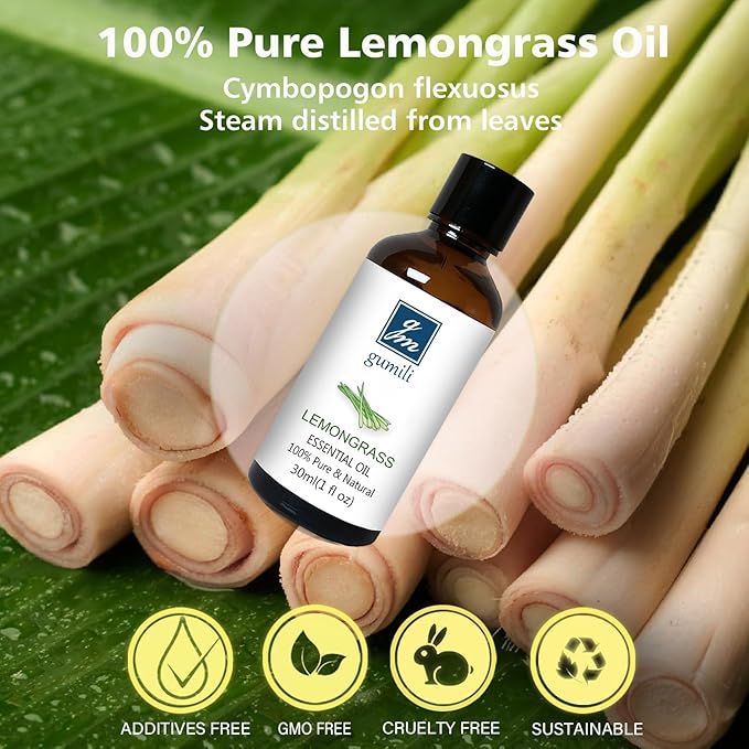 Lemongrass Essential Oil 1 Oz – 100% Pure Natural Lemongrass Oil for Diffuser, Skin, Body, Spray, Massage & DIY, Fresh Citrus Aroma