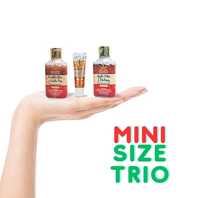 Holiday Limited Edition Mini Scents (2 Pack of 2.25 oz and Lip Balm), Pumpkin Spice & Vanilla Chai Lotion + Pumpkin Spice & Vanilla Chai Lip Balm + Apple Cider & Nutmeg Lotion | Christmas Gift