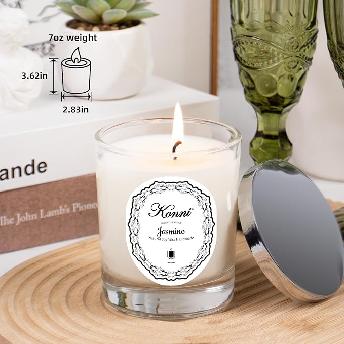 KONNI Scented Candles,Aromatherapy Candle, 7oz Natural Soy Wax Jar Candles, 40 Hour Burn Time, Home Scented Gift for Women & Men Christmas Birthday Mom Best Friends（Jasmine）