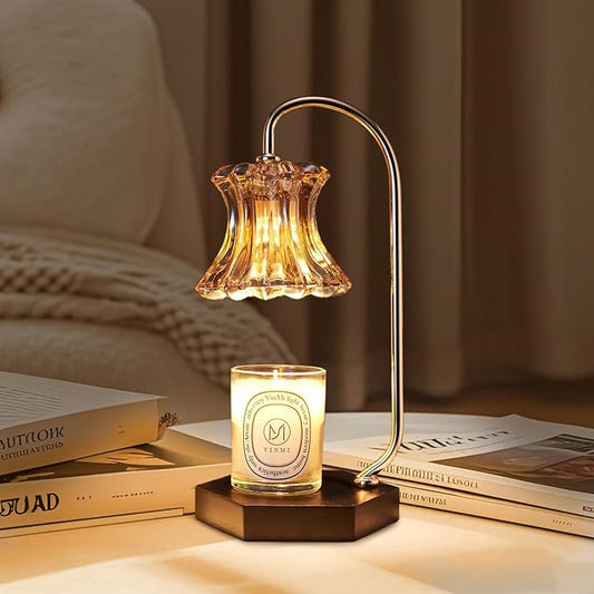 Candle Warmer Lamp with Timer Adjustable - Height Candle Warmer, Dimmer, Wax Melting Lamps for Home Decor, for Candles in Jars with 2 Bulbs, Glod