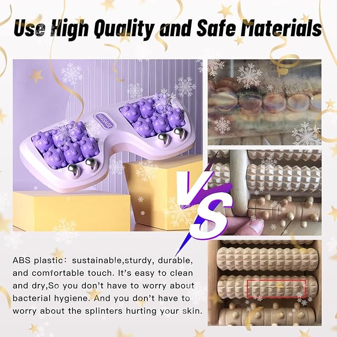 Foot Massager Roller for Plantar Fasciitis Relief, Dual Foot Acupressure Therapy for Pain Relief, Stress Relief and Improved Circulation, Portable Reflexology Tool for Home and Office Use (Purple)