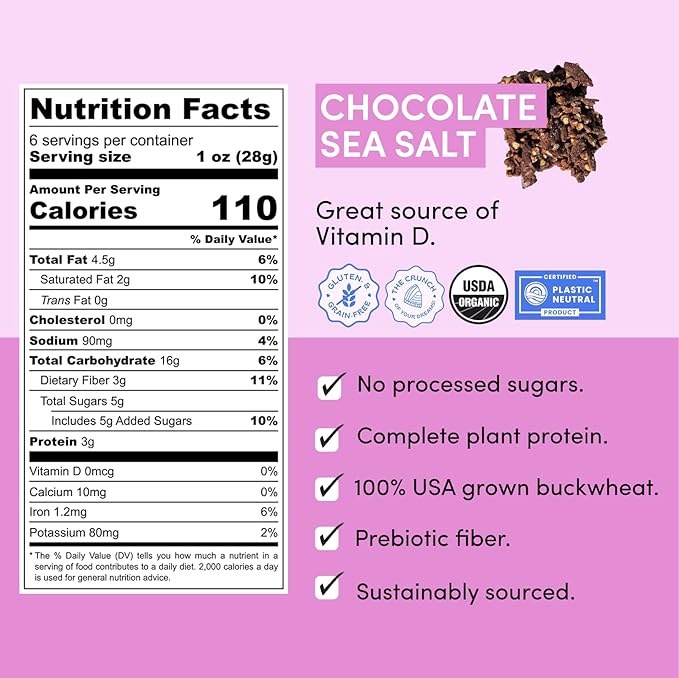 Clusterbucks Superfood Clusters – Grain-Free, Keto-Friendly Granola with Regeneratively Grown Sprouted Buckwheat– Gluten-Free, Low-Carb, Organic Healthy Snack (3-Pack, Chocolate Sea Salt)