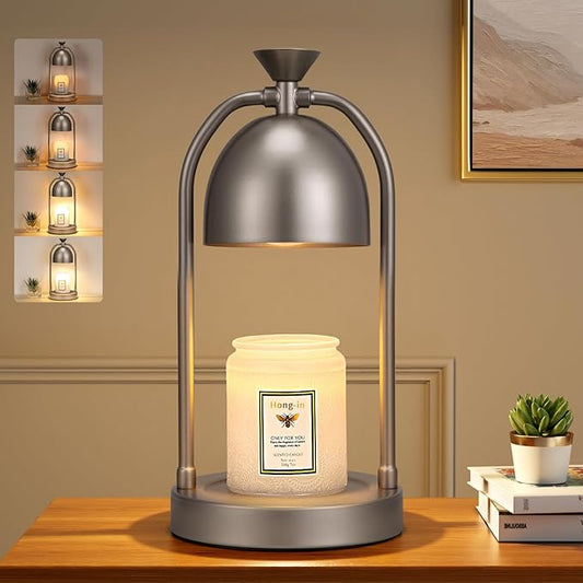 Grey Candle Warmer Lamp with Timer-Modern Room Decor Aesthetic Vintage, Gifts for Women,Dimmable Wax Melt Warmer for Scented Wax with 2 Bulbs