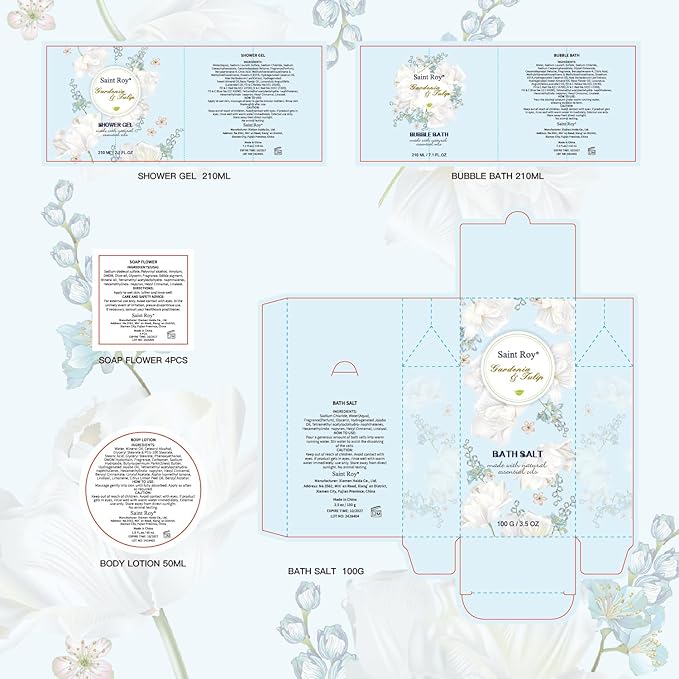 Christmas Gifts for Women bath basket, Spa Gift Baskets for Women, Gardenia Tulip Home Spa Kit with Cosmetic Bag gift woman, Bath & Body Basket Set 8Pcs Bath and Body Gifts Set, Luxury Spa baskets