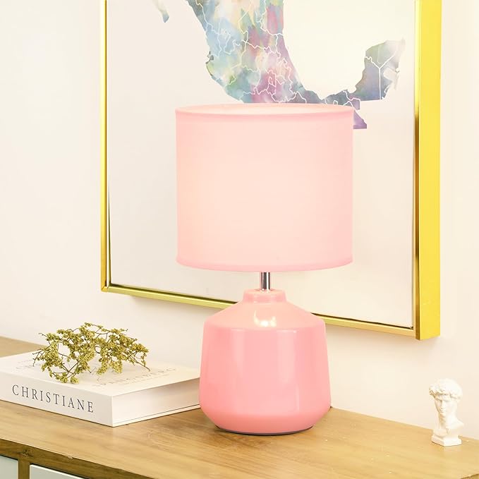 Lampwell Lena Small Modern Ceramic Pink Table Lamp, 7.09H12.99IN, Bedside & Night Lamp, Bulb Excluded