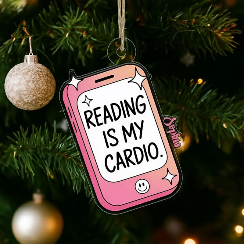 Funny Reading Is My Cardio Kindle Ornament, Personalized Bookworm Christmas Ornament, Custom Holiday Keepsake, Gift for Book Lovers Acrylic Ornament – Personalized Christmas Tree