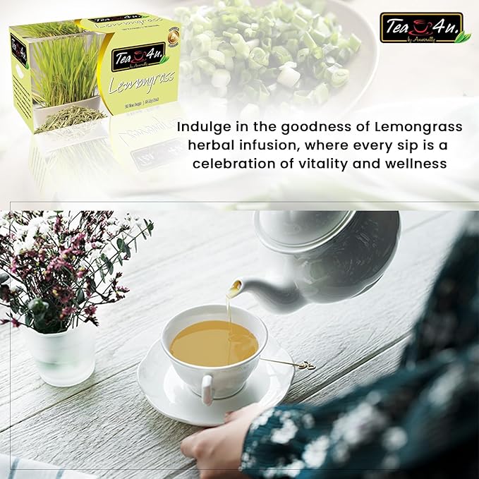 TEA 4U. BY ANVERALLY Lemongrass Herbal Tea Bags - 25 Count (Caffeine Free, Soothing Brew, Authentic & Fresh Flavor)