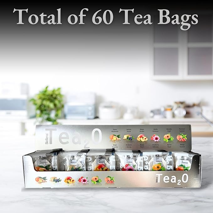 Biogena Tea2O Tea Assortment Gift Box, Flavored Fruit Tea Sampler Gift Set Box- (6x10 Tea Bags Variety Pack)