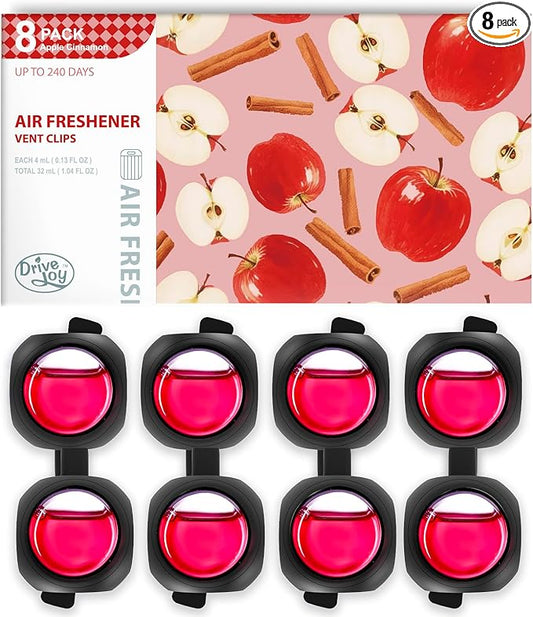 Car Air Freshener Vent Clips, 8 Pack, Provides Long-Lasting Scent, Up to 240 Days, Odor Eliminator (Apple Cinnamon)