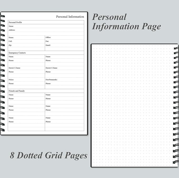 Daily Planner Undated - A5 To Do List Notebook Hourly Schedules, Spiral Appointment Planner for Women and Men, PVC Hardcover, Inner Pocket, Elastic Closure, 5.8" x 8.3", Black