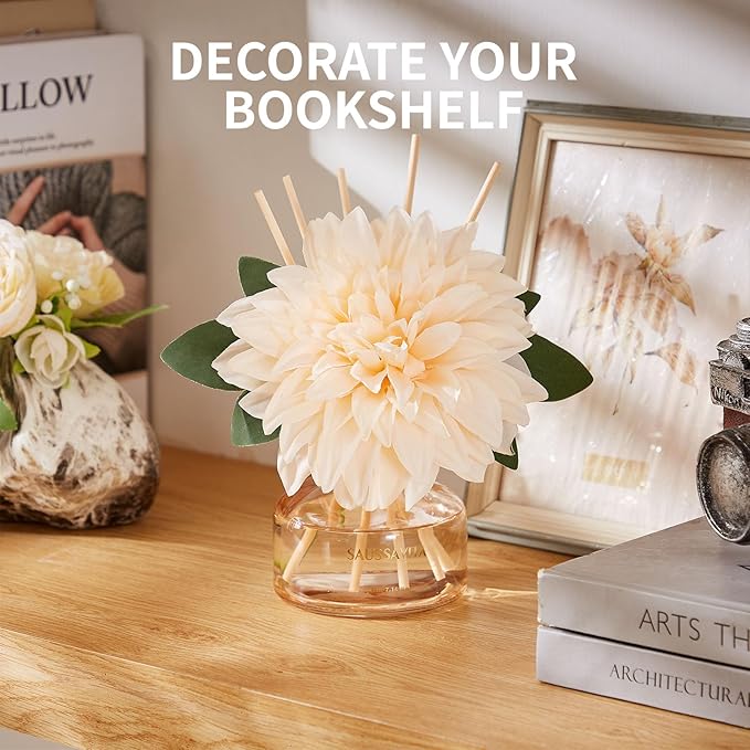 Reed Diffuser Set for Home, 7.1 fl oz / 210 ml - Tangerine Scent Diffuser with Sticks Home Fragrance Flower Reed Diffuser with Plastic Flowers for Bathroom Shelf Décor