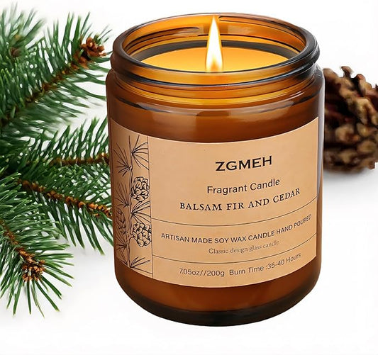 Scented Candle,7.05 oz Balsam & Cedar Home Scented - 100% Natural Soy Wax Candle,1 Cotton Wick,Over 40 Hours Burn Time,Scented Jar Candle Gifts