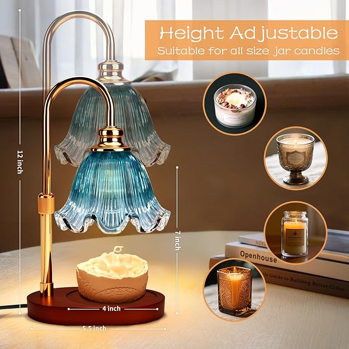 Candle Warmer Lamp with Timer Dimmable: Birthday Gifts for Women & Home Bedroom Decor, House Warming Gifts New Home– Wax Warmer Gifts for Mom - Adjustable Height,3 Timing Mode, 4 Level Dimming (Blue)