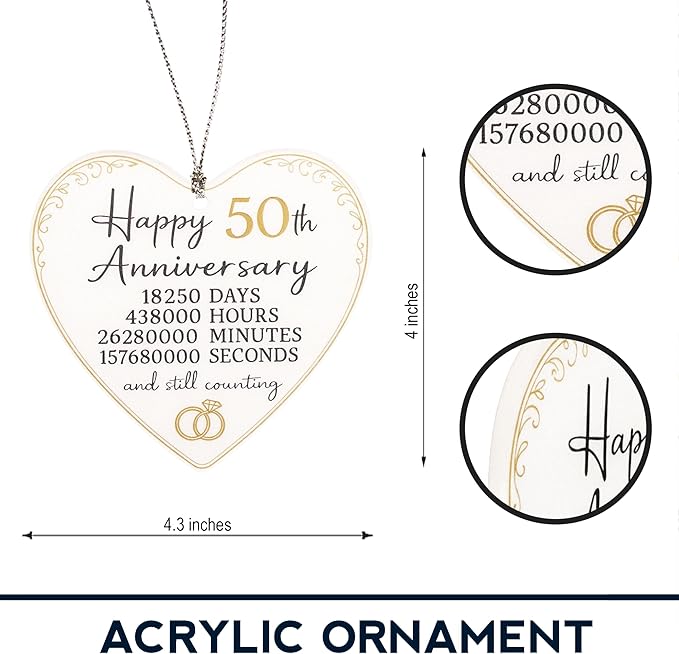 50th Christmas Anniversary Ornament 2025 – Golden Anniversary Gift | Heart Keepsake – Love Story Card – Anniversary Ornament – White elephant gifts - Xmas Tree Funny Decoration
