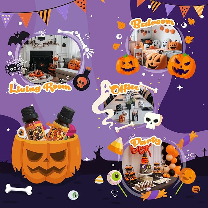 Halloween Fragrance Oils Set, Essential Oil for Diffuser, Diffuser Oil, Use for Soap Candle Making,Caramel Apples, Pumpkin Pie, Candy Corn, Halloween Cookies, Popcorn Balls, Snickers Bars