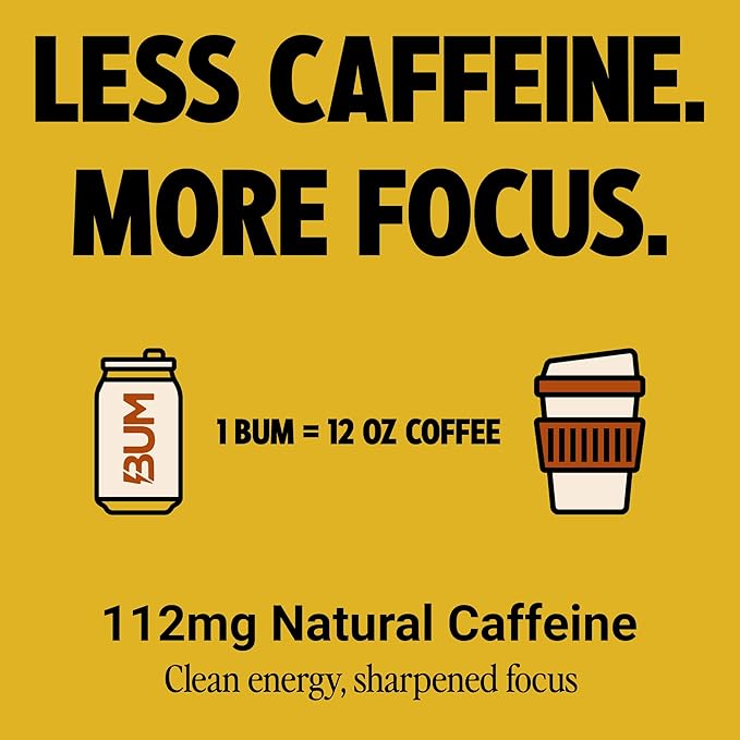 BUM Sugar-Free Energy Drink, Iced Tea Lemonade - No Artificial Colors, Natural Caffeine & Citicoline for Energy & Focus, Brain Boost & Workout Sports Beverage - 12 oz, Pack of 12