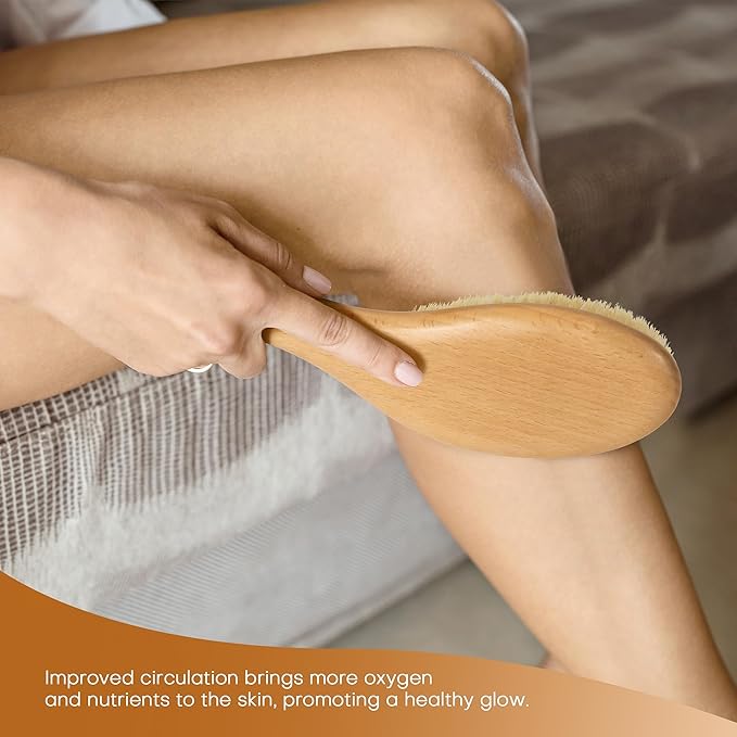 Dry Brush for Body, Natural Bristle Dry Exfoliating Body Brush for Skin Care, Cellulite, Lymphatic Drainage