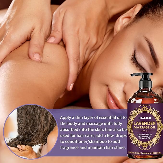 Massage Oil for Massage Therapy,﻿Lavender Oil with Massage Roller Ball & Thumb Saver Massager,SPA Relaxing Massage Oi for Soothing,Massage Kit Spa Gifts for Him Her,Gifts for Men Women