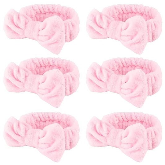 WHAVEL 6 Pack Pink Spa Headband for Washing Face, Skincare Headbands Microfiber Pink Party Favors Sleepover (Type 14)