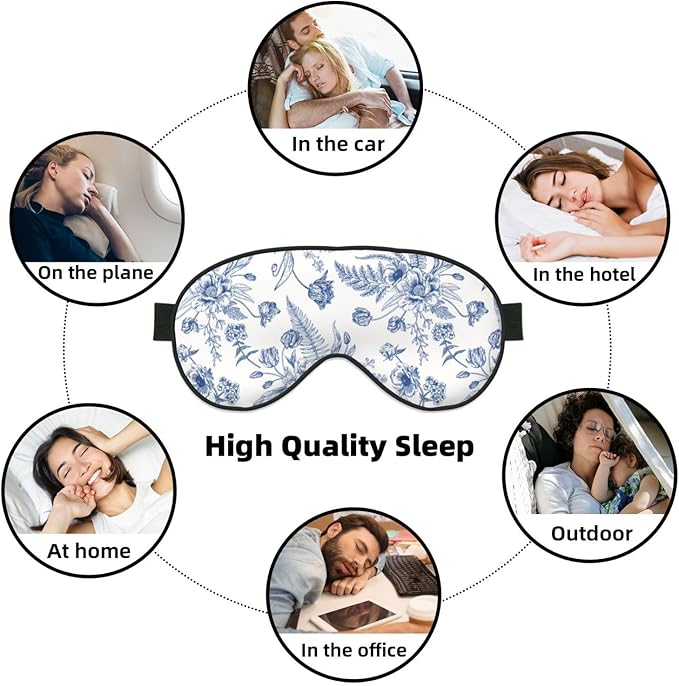 Vintage Blue Floral Peony Sleeping Eye Mask Eye Mask for Sleeping Soft Comfort Eye Shade Blackout Eye Cover for Deep Rest Travel Nap Meditation