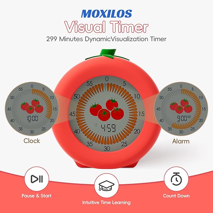 Digital Visual Timer for Kids with Protective Case, Tomato Theme 299 Minute Pomodoro Timer for Classroom Office Kitchen, Time Management Tools for ADHD Children